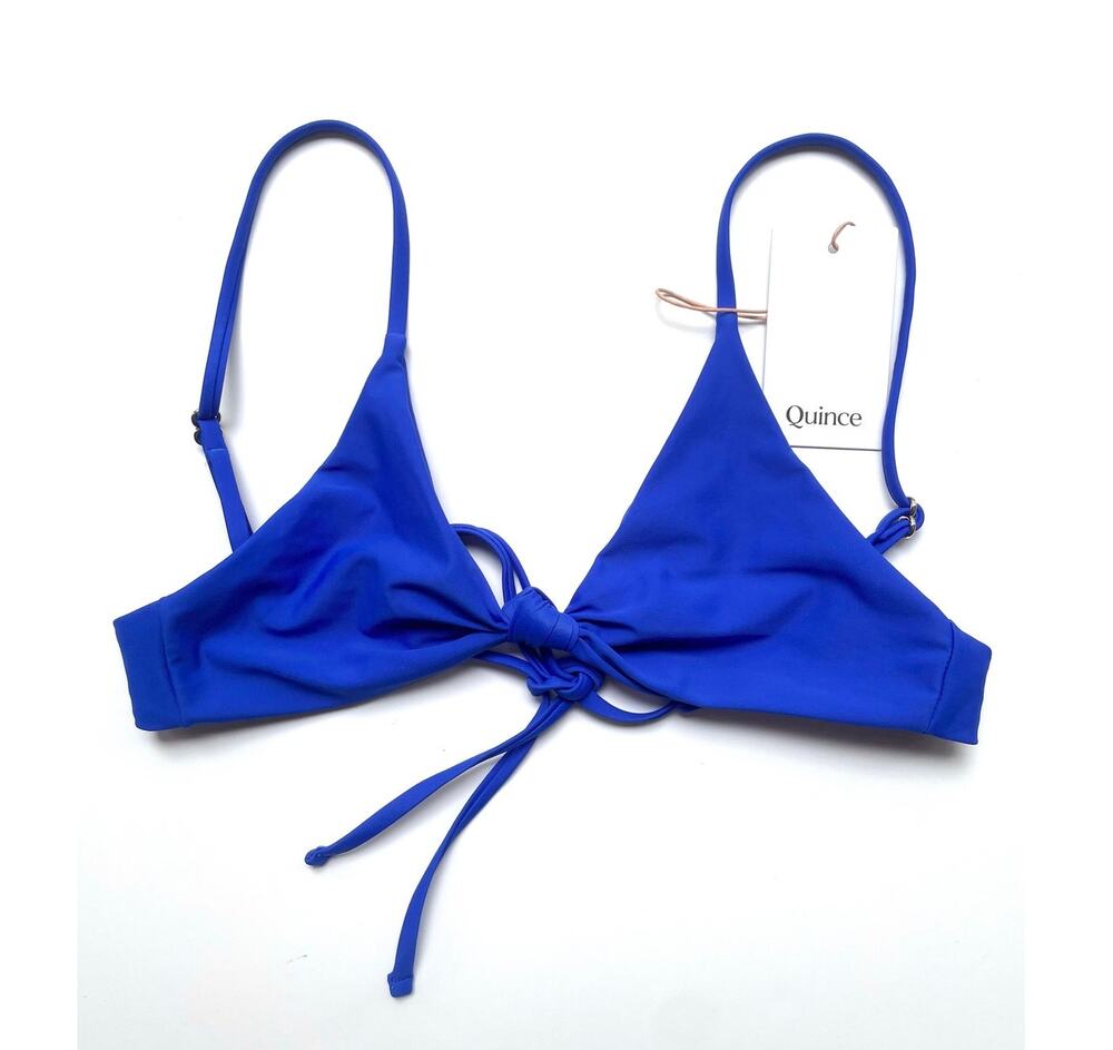 Quince Italian Knotted Bikini Swim Top Electric Blue Size Small NEW